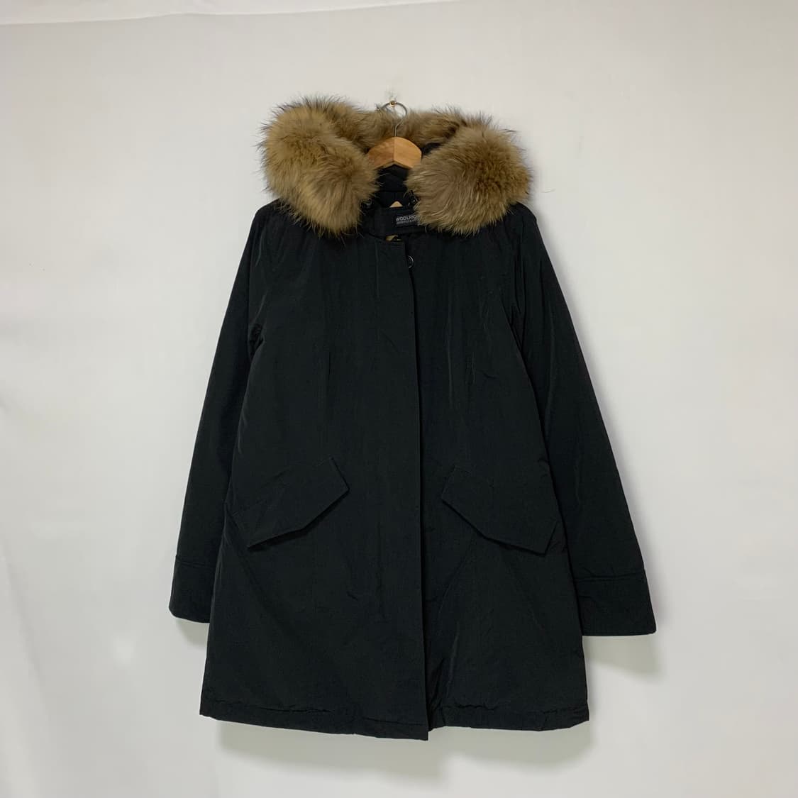 울리치 빈티지 블랙 후드 롱 퍼 야상 점퍼 투웨이 지퍼 y2k 상품이미지1