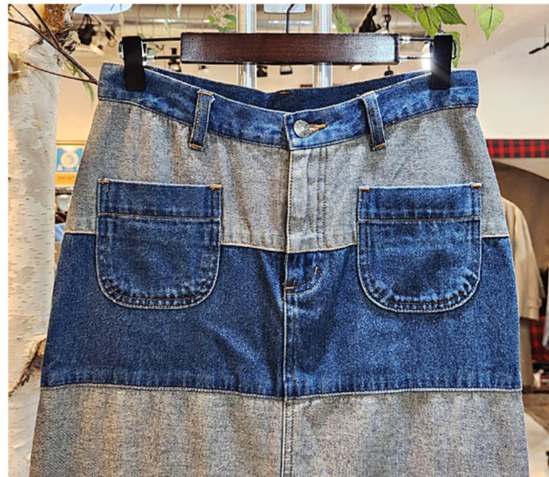일본 빈티지 패치워크 롱 데님 스커트 상품이미지2