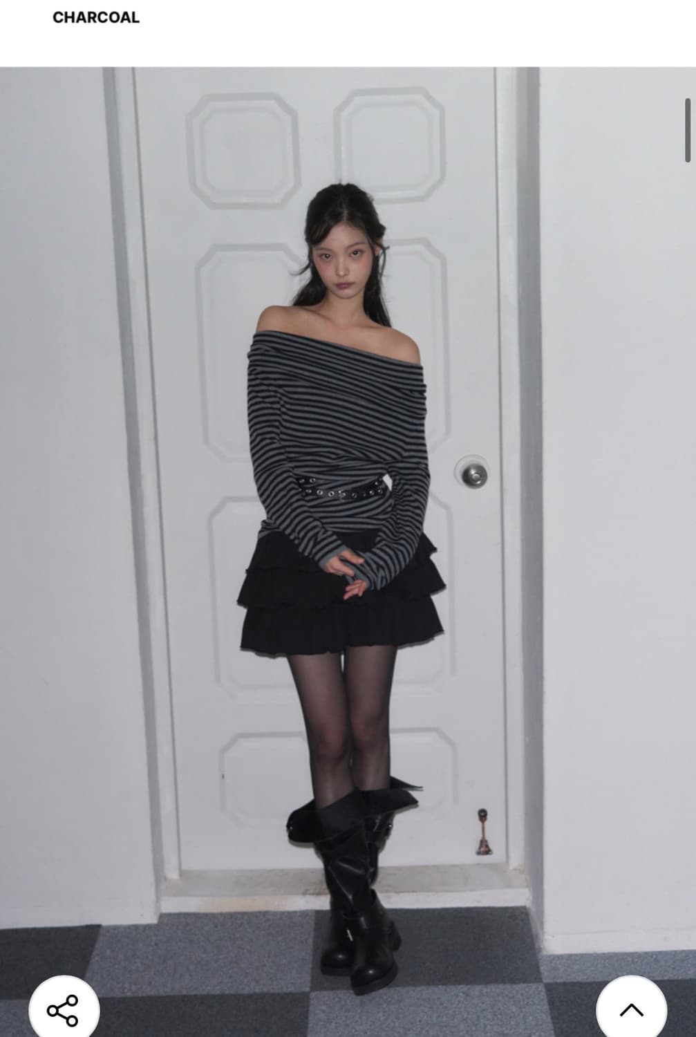 (FREE) 레더리 투웨이 오프숄더 스트라이프 니트 탑 [CHARCOAL 상품이미지3