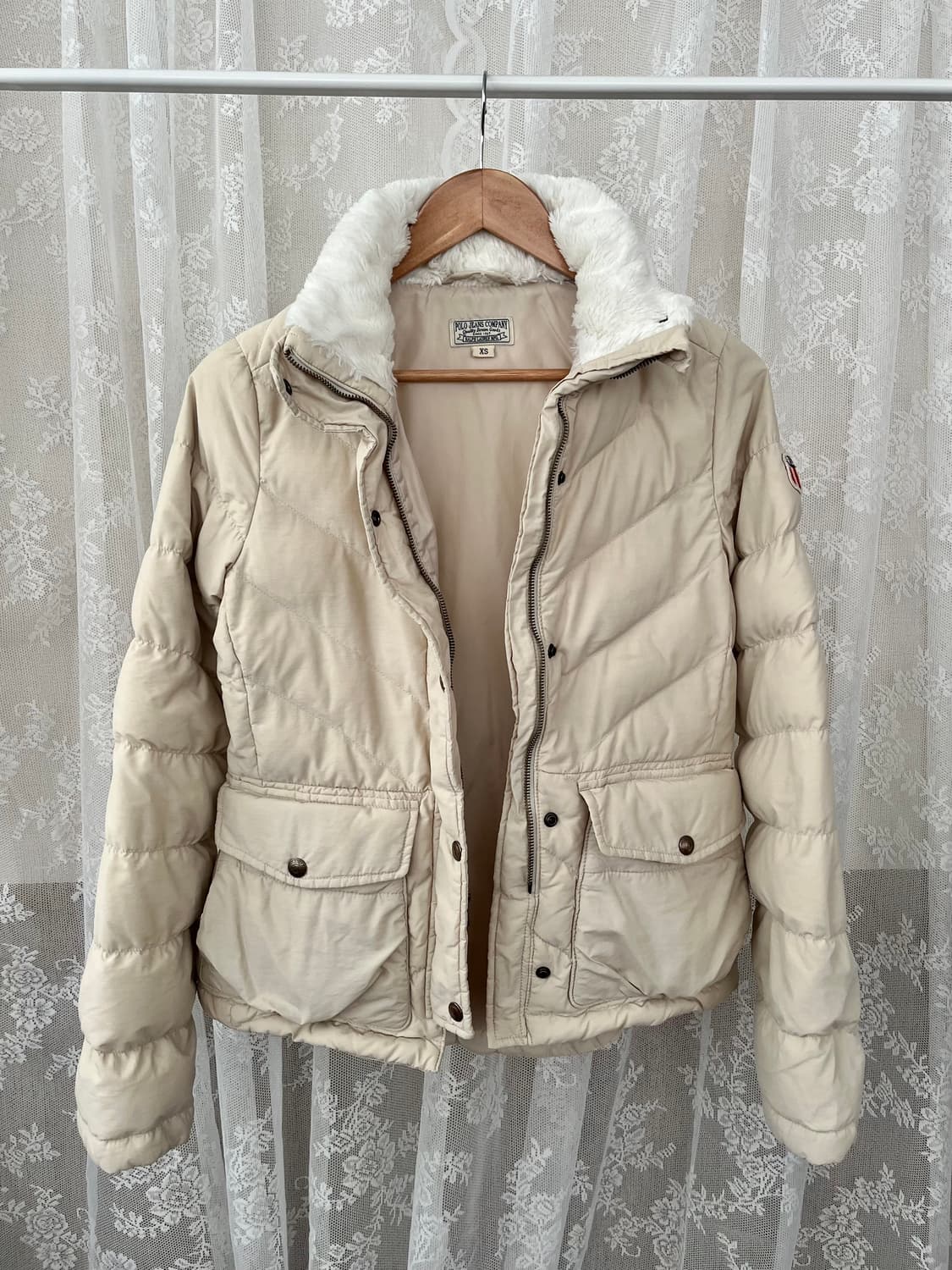XS) 폴로 진스 여성 덕다운 패딩 점퍼 베이지 상품이미지3