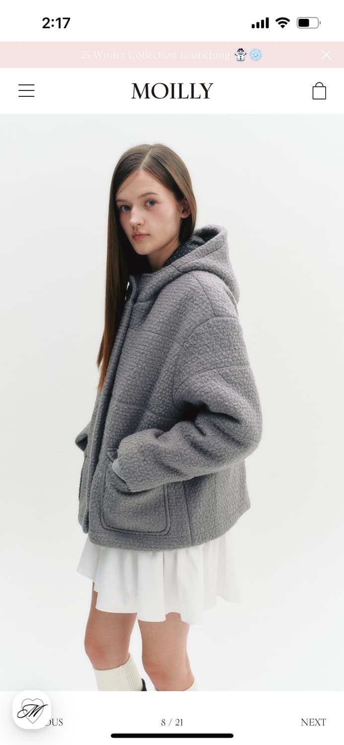 모일리 울70 푸들 도트 후드 점퍼 코트 상품이미지2