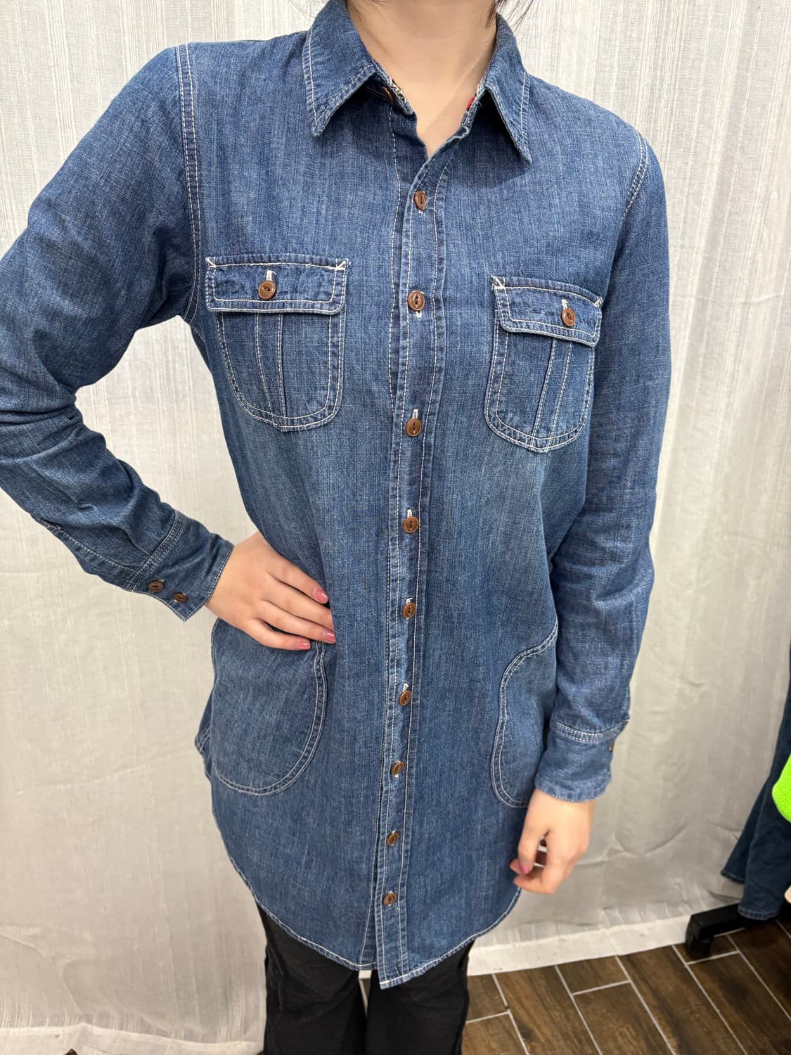 BEAMS 빔즈 하트 데님 셔츠 원피스 상품이미지1