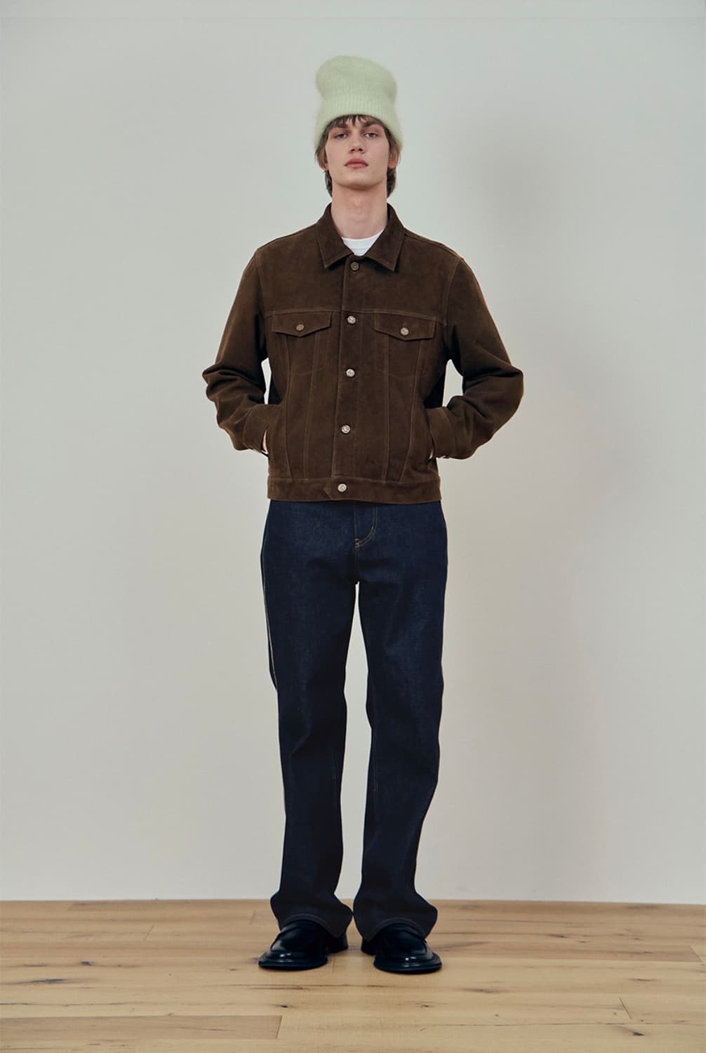 [M] STU 고트 스웨이드 레더 가죽 트러커 자켓 브라운 상품이미지5