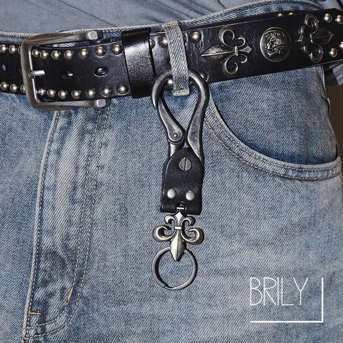 [Unisex] BUCK 크롬 디테일 후크 바지 키링 열쇠고리 블랙 상품이미지1