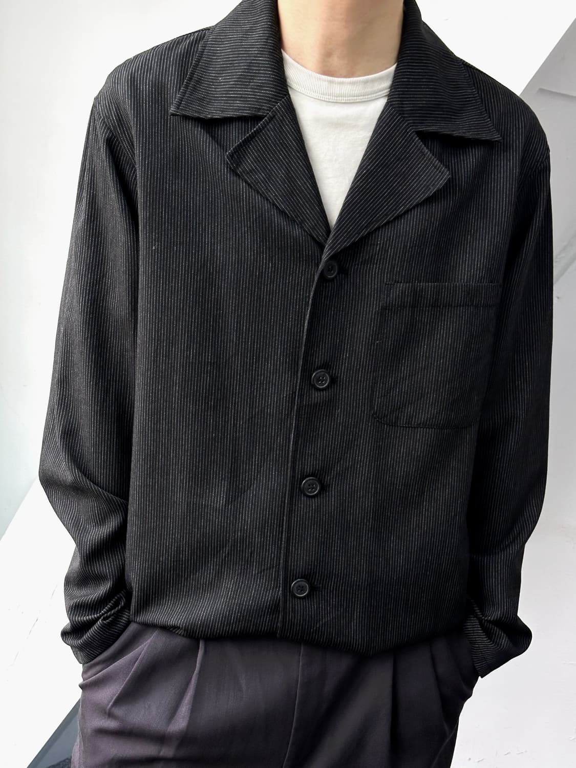 Pinstripe design collar L/S shirt 상품이미지4