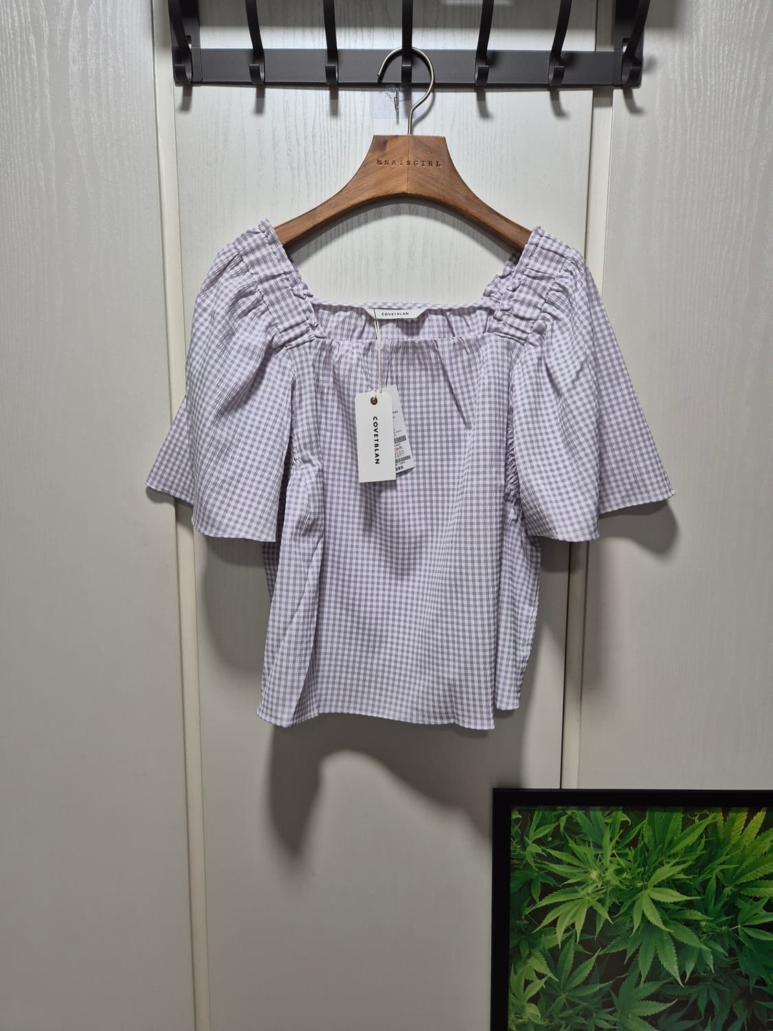 (세일)(새상품)코벳블랑 깅엄 체크 블라우스 퍼프 반팔 상품이미지1