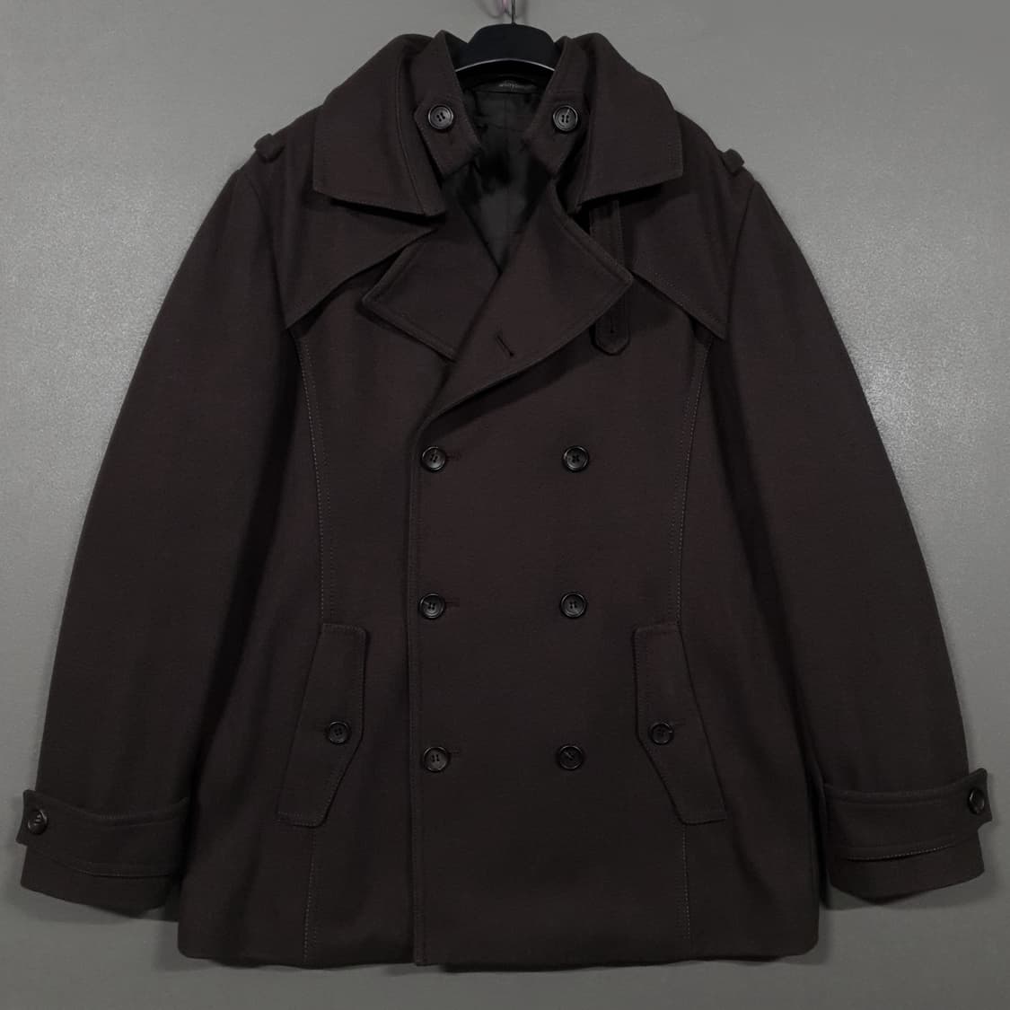 국내 105) 우영미 클래식 더블 버튼 피코트 울 모 하프 코트 브라운 상품이미지1