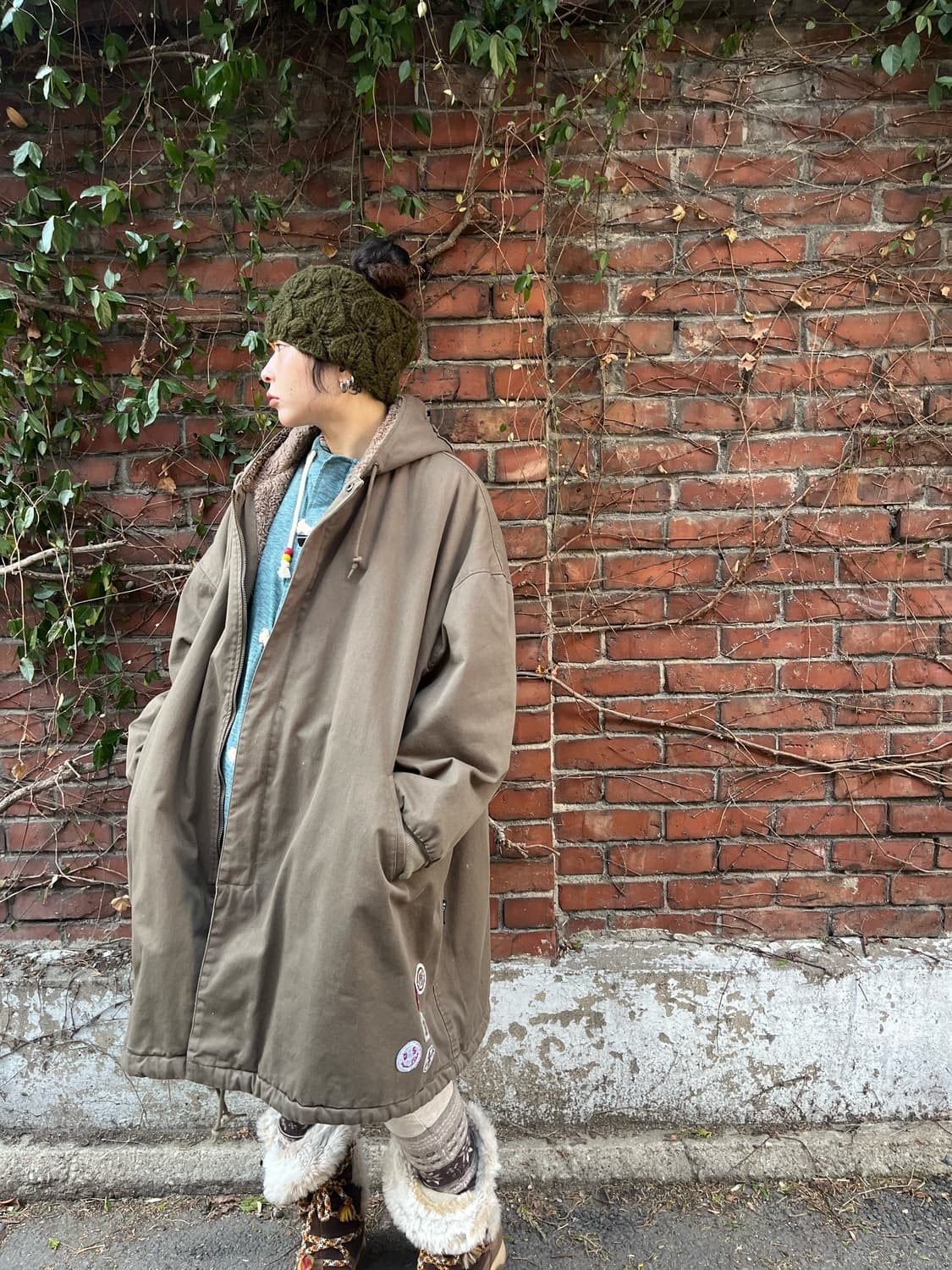 drugstores 카키 양털 후드 야상 아우터 상품이미지4