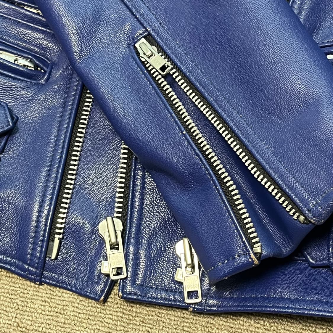 206옴므 블루 가죽 라이더 자켓 상품이미지5