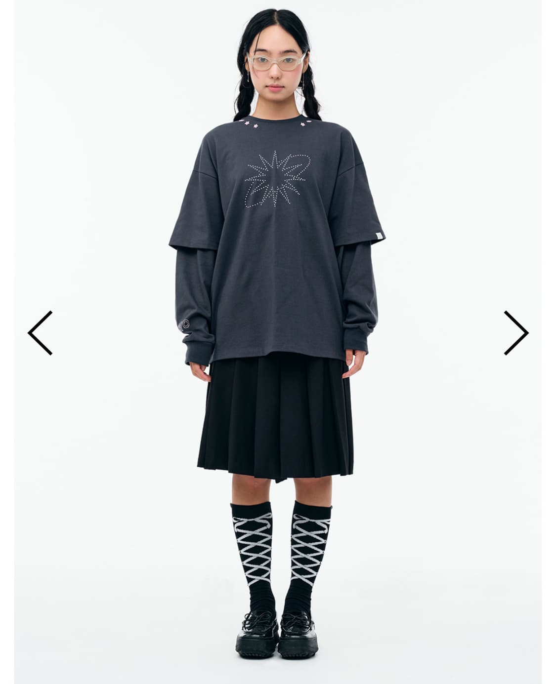 당일배송) 뚜오미오 STAR STUD LAYERED 스타 롱슬리브 차콜 상품이미지2