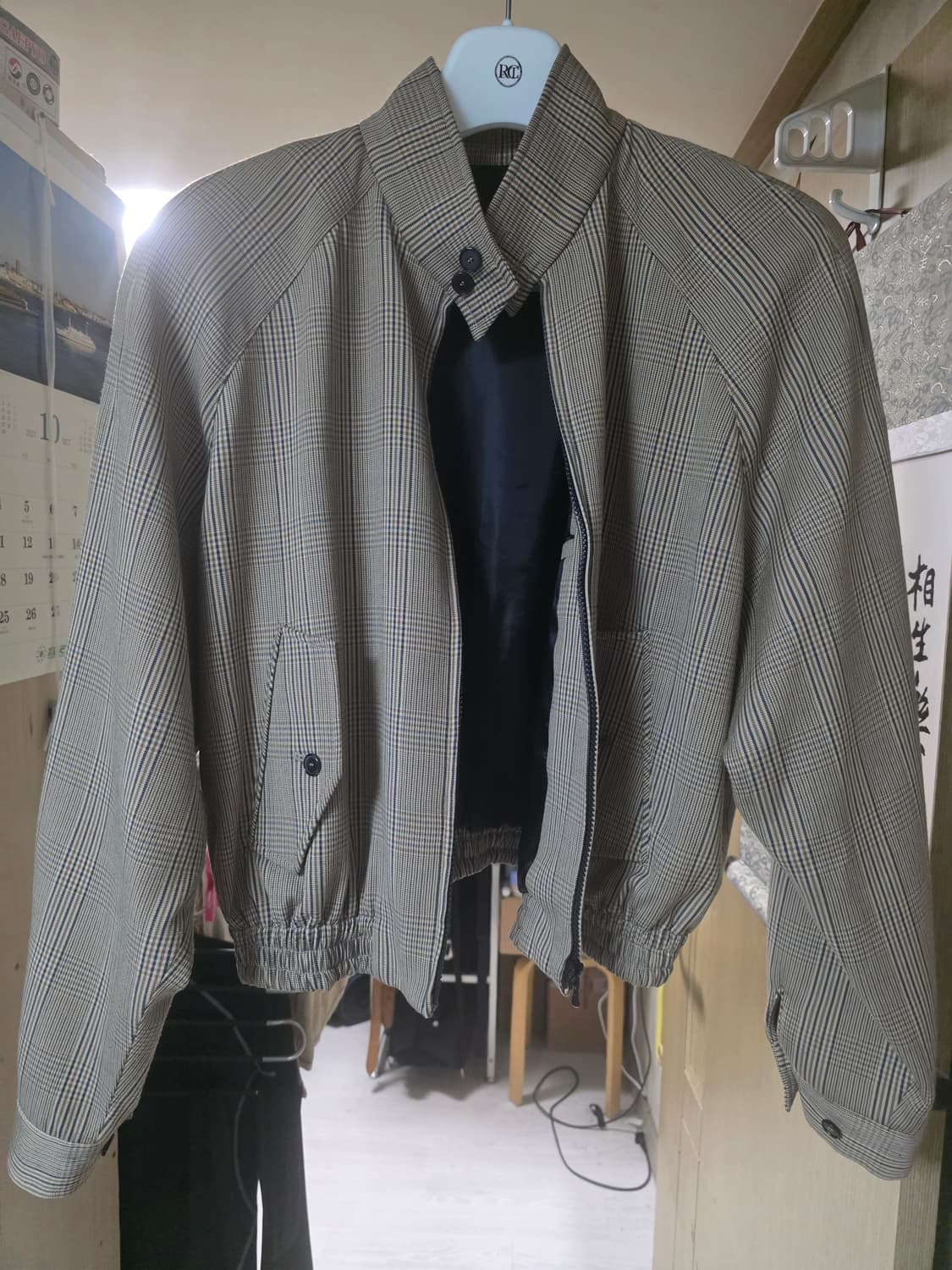 렉토 글렌체크 해링턴 숏 울 자켓 블루종 M 상품이미지4