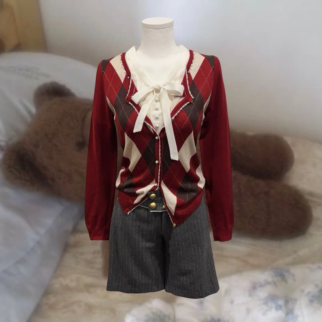 Axes femme 엑시즈팜 레이스 투버튼 울혼방 4부 팬츠 상품이미지6