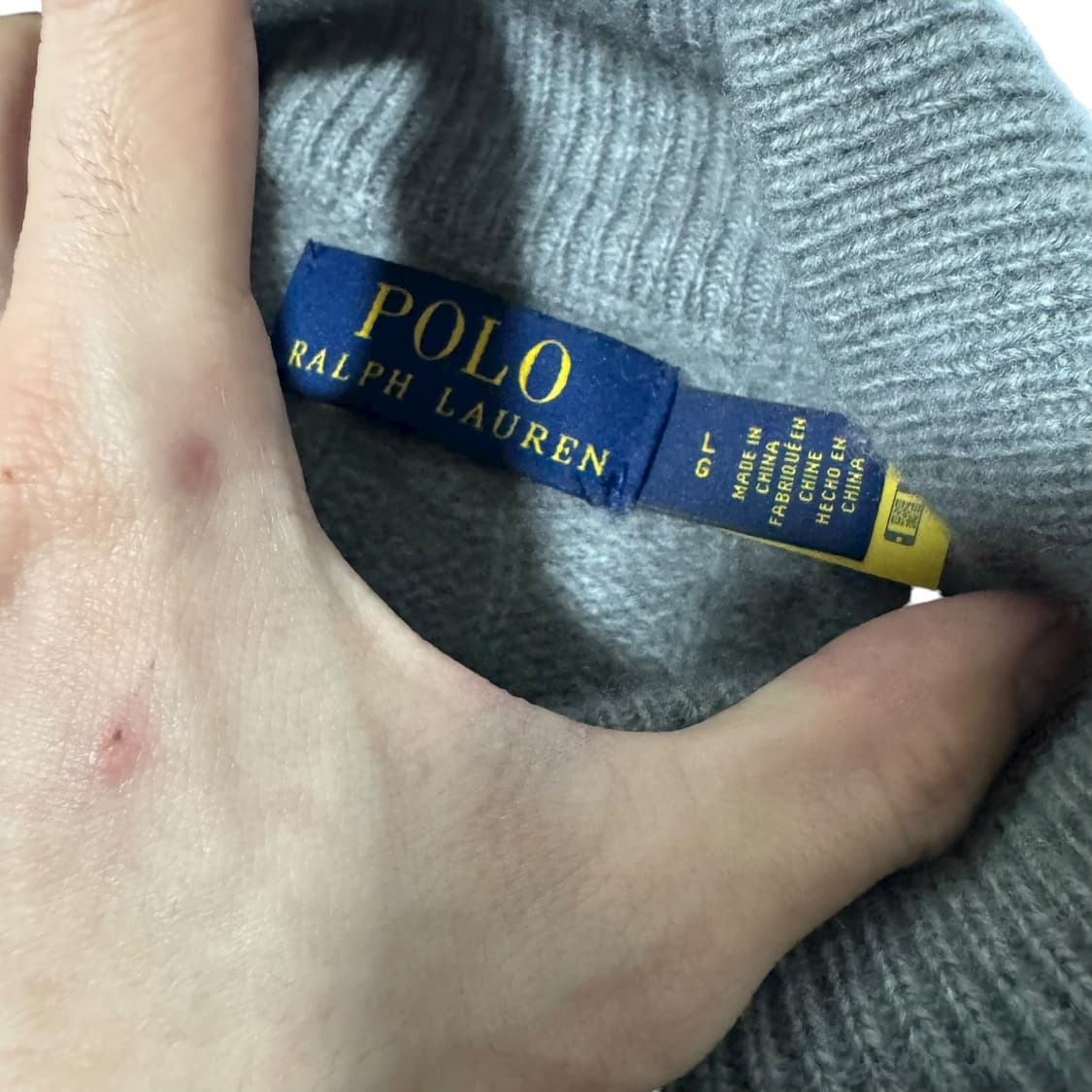 신형 qr라벨 폴로 랄프로렌 라이트그레이 캐시미어 꽈배기 반집업니트 상품이미지3