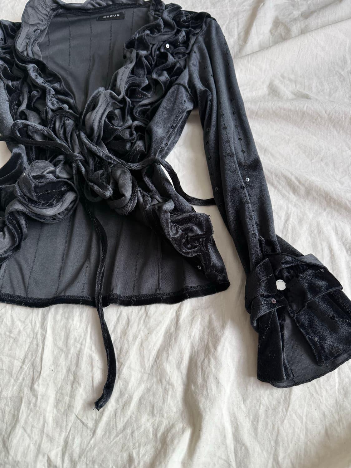 고스로리 오리엔탈 블랙 벨벳 프릴 가디건 상품이미지4