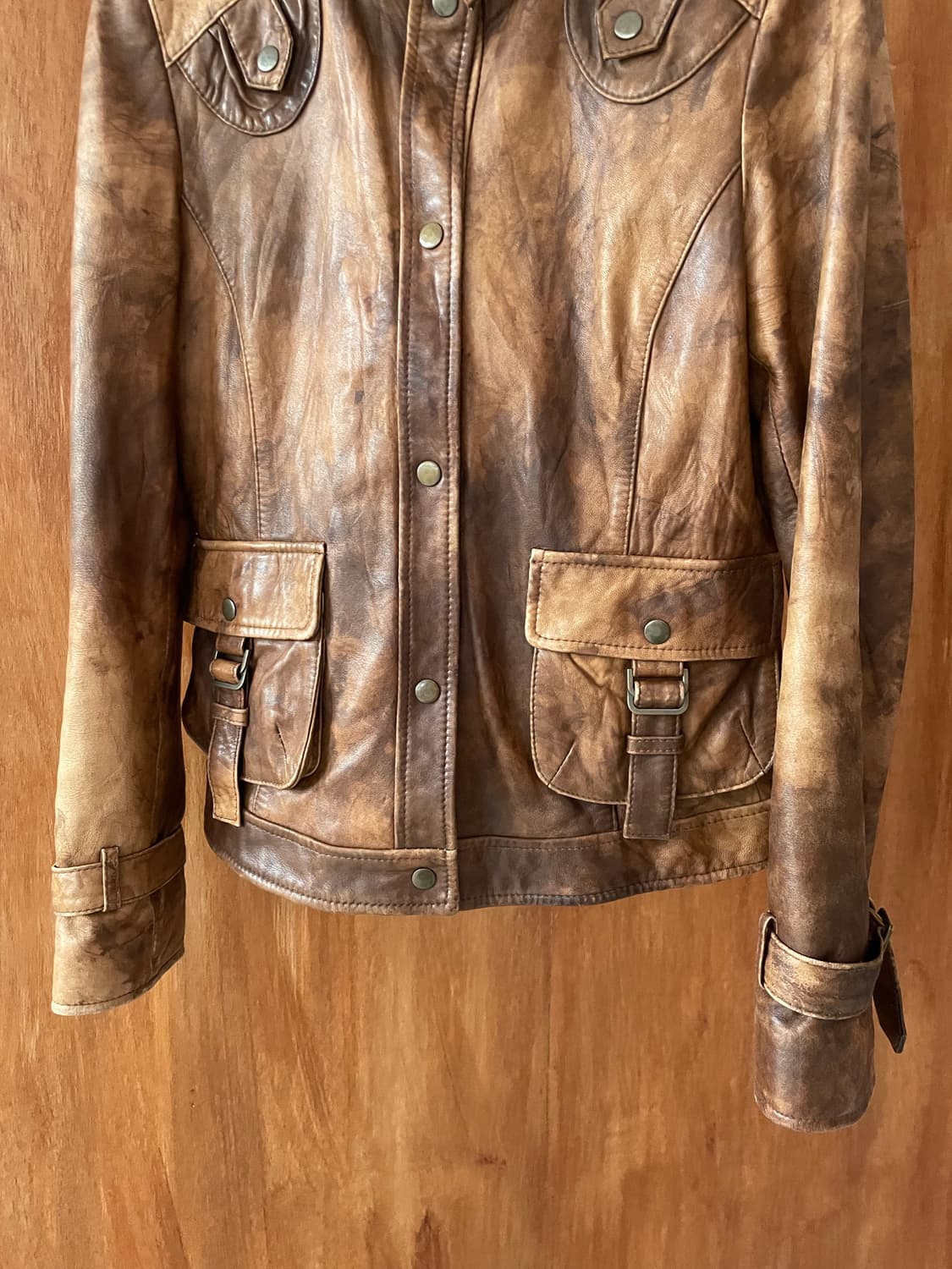 Brown washing sheepskin leather jacket 상품이미지6