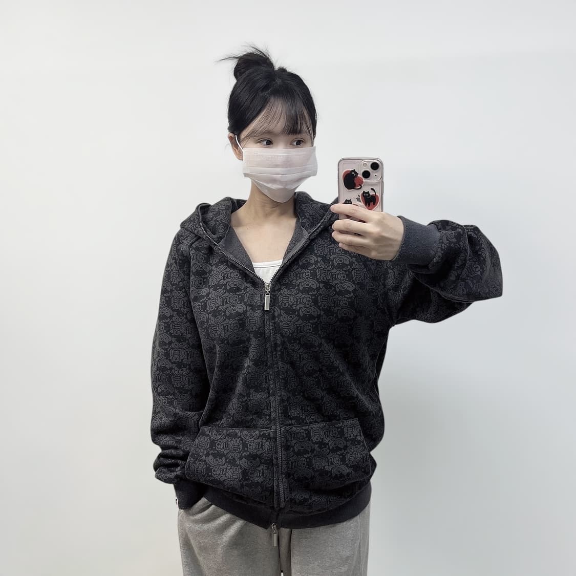 베이비마일로 애니멀 패턴 후드집업 그레이 블랙 상품이미지1