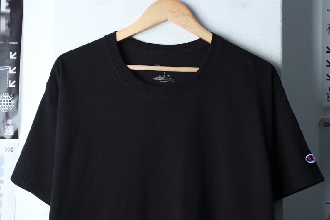 (L-XL) 챔피온 반팔 티셔츠 블랙 무지 올드스쿨-H30811 상품이미지3