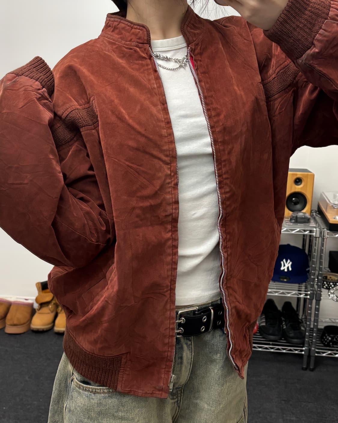 올드 빈티지 버건디 스웨이드 블루종 자켓 상품이미지1