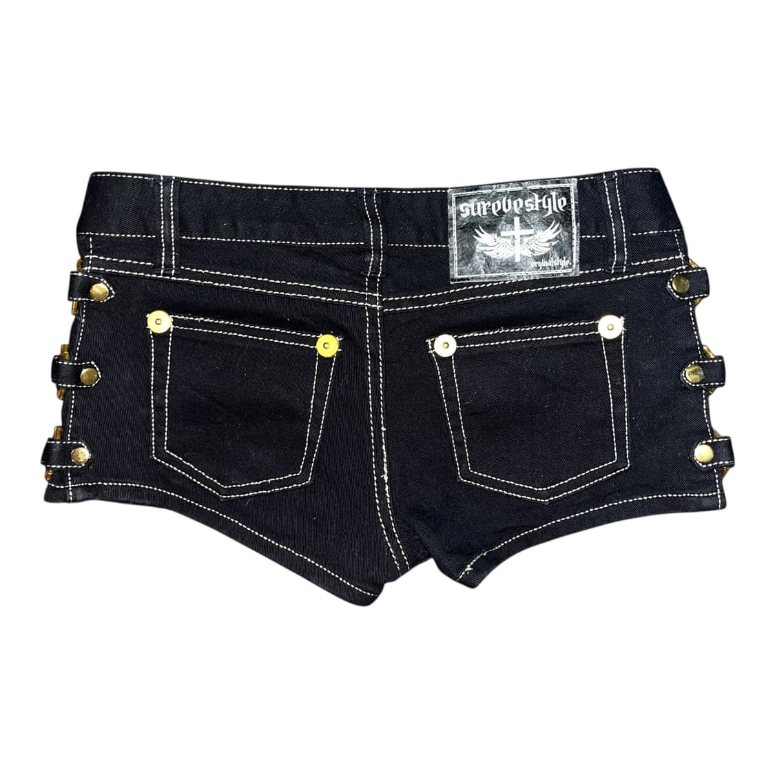 사이드 링 앞면 레이스 데님숏팬츠 갸루y2k펑크 상품이미지3