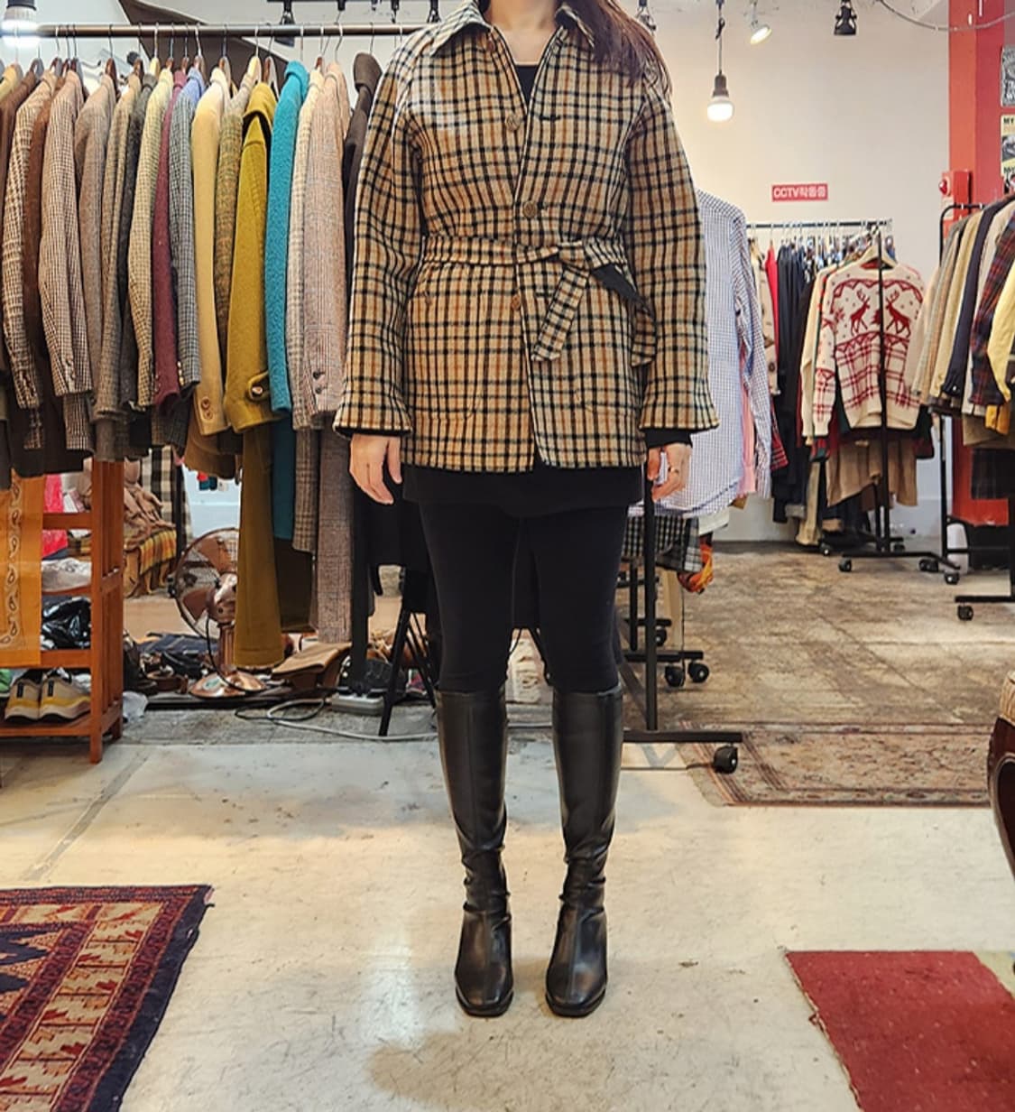 DAKS 닥스 일본판 울 블렌드 리버시블 (양면) 체크 벨트 빈티지 코트 상품이미지2