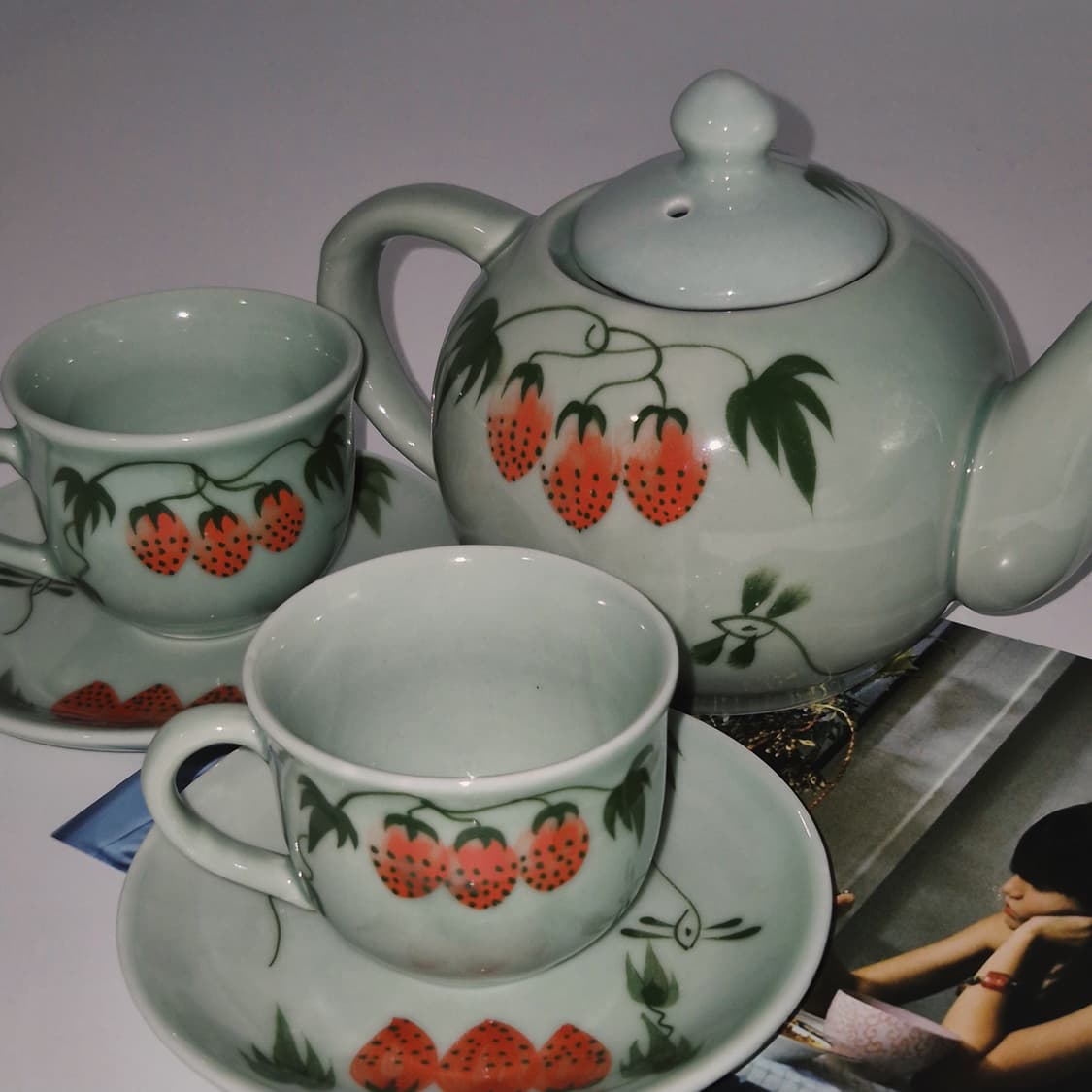 80s 아리타 수묵화 딸기 옥 청자 티타임 1세트 상품이미지7