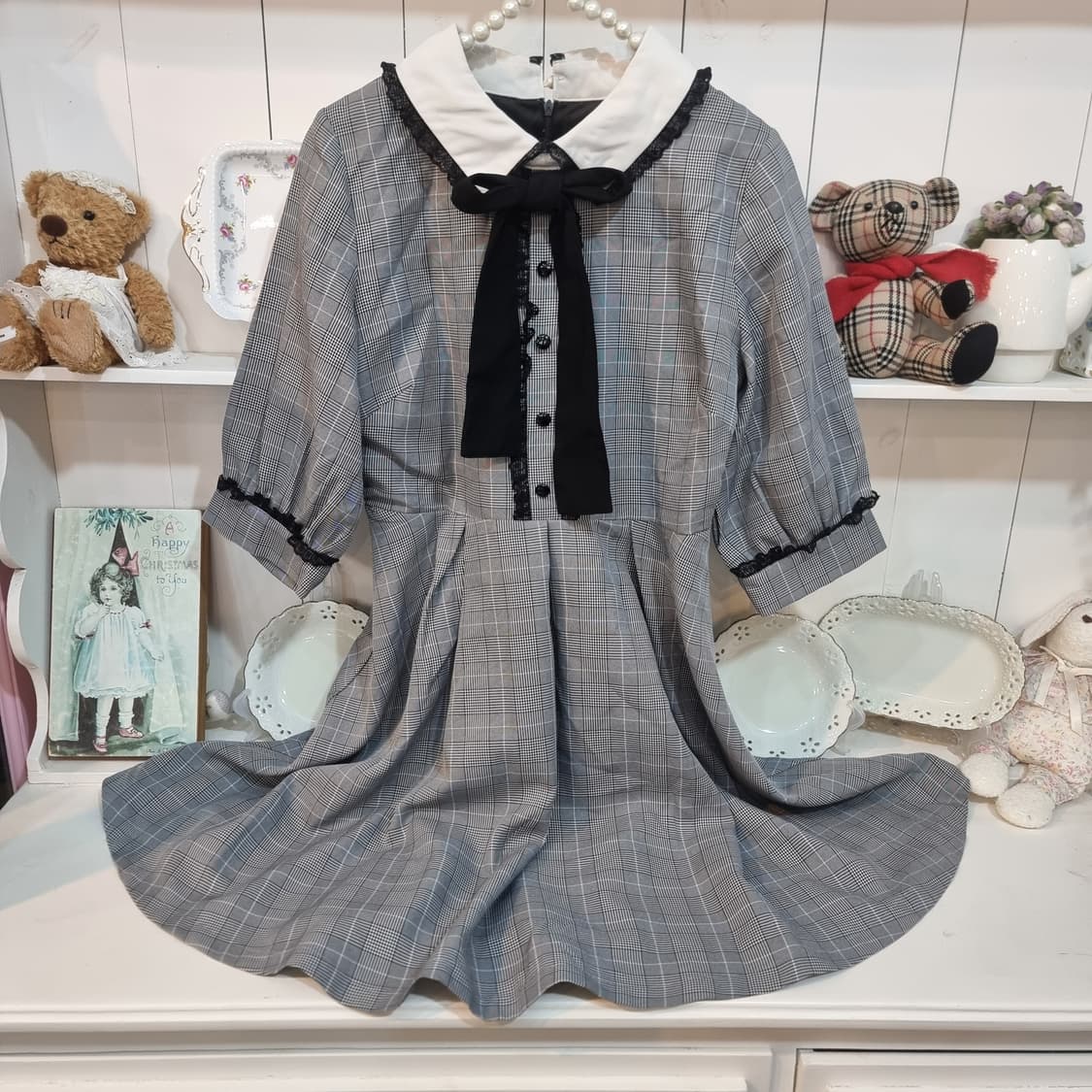 ROJITA(로지타) 체크 배색 리본 원피스 상품이미지4