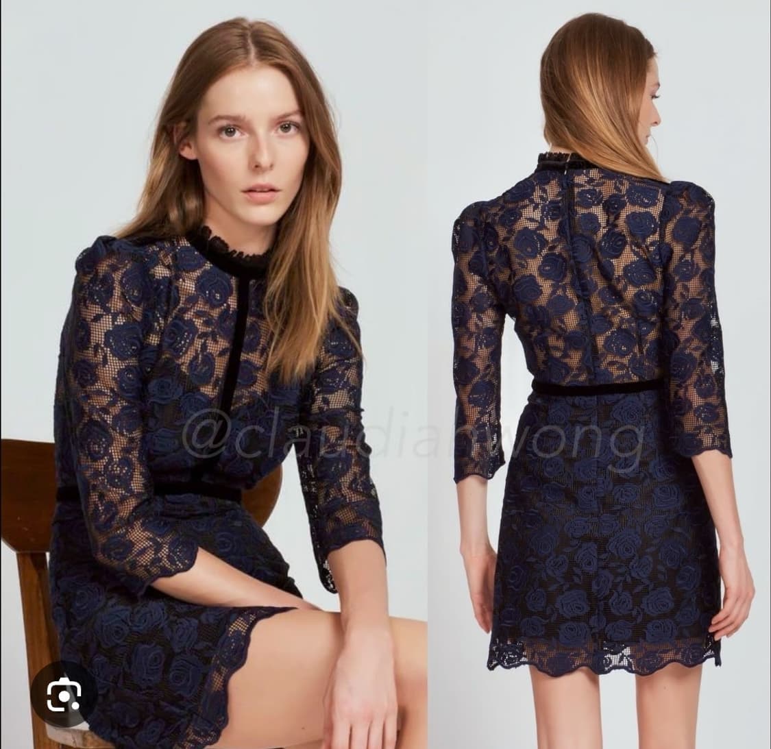 산드로 로즈 패턴 레이스 원피스 1사이즈 상품이미지1