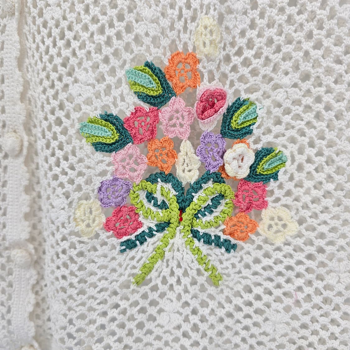 아이보리 꽃 자수 뜨개 가디건 빈티지 상품이미지3