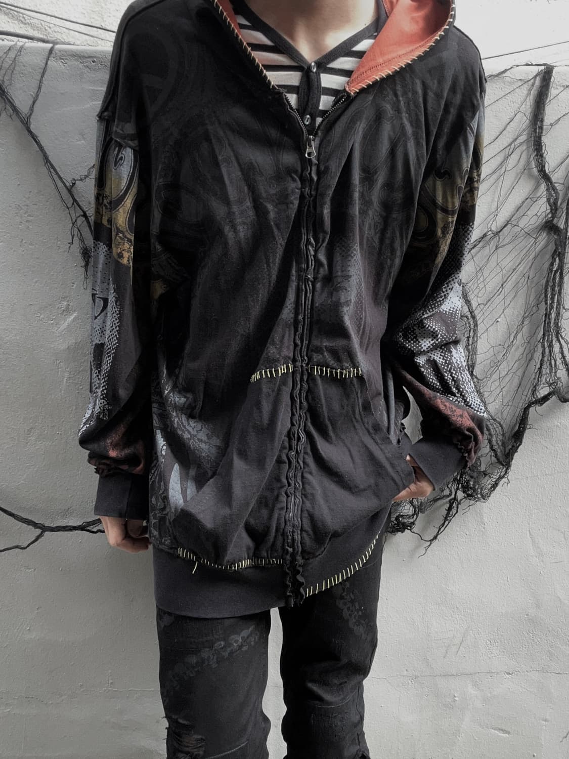 00s Vtg rock house 스컬 풀 프린팅 블랙 후드집업 상품이미지1