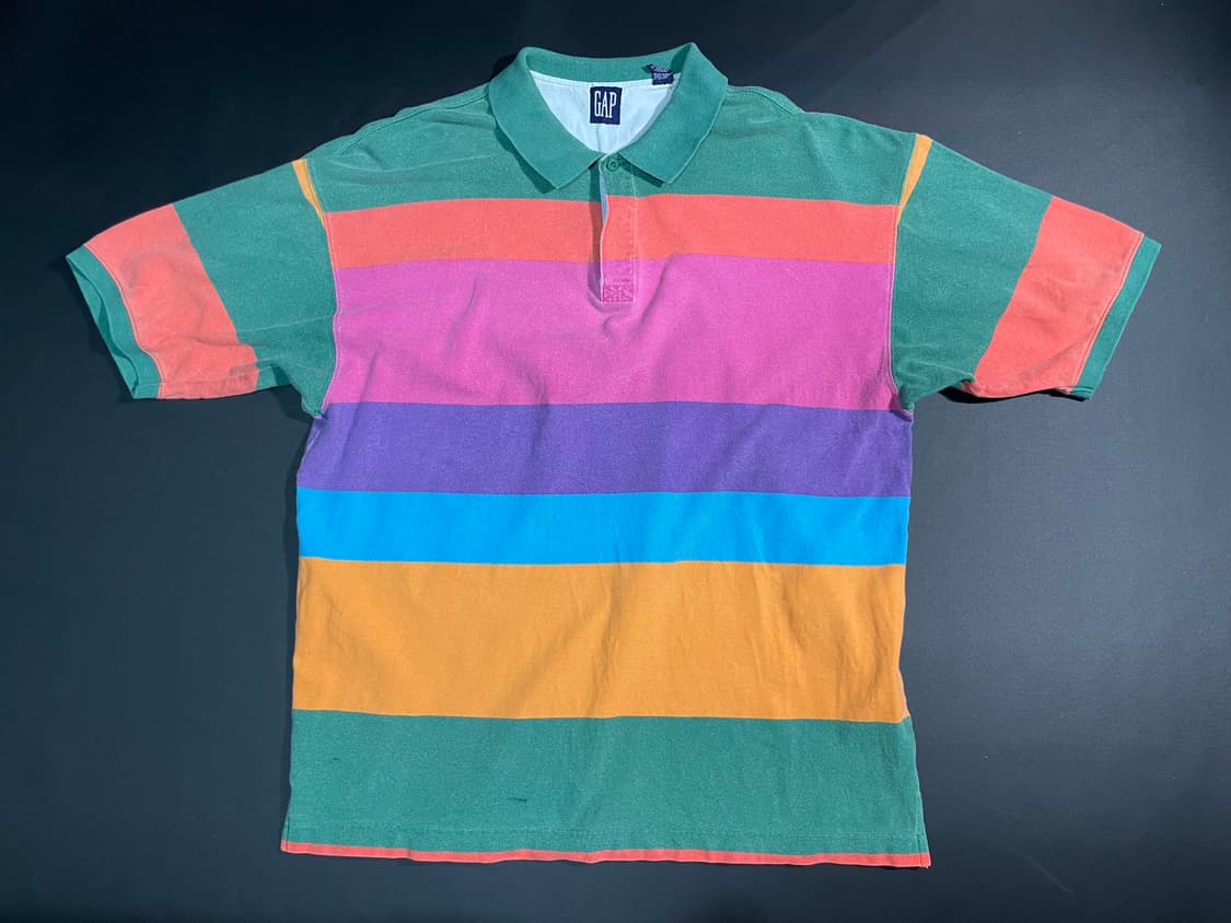 90s 올드갭 빈티지 컬러블록 폴로 셔츠 usa 보더티 배기 상품이미지2