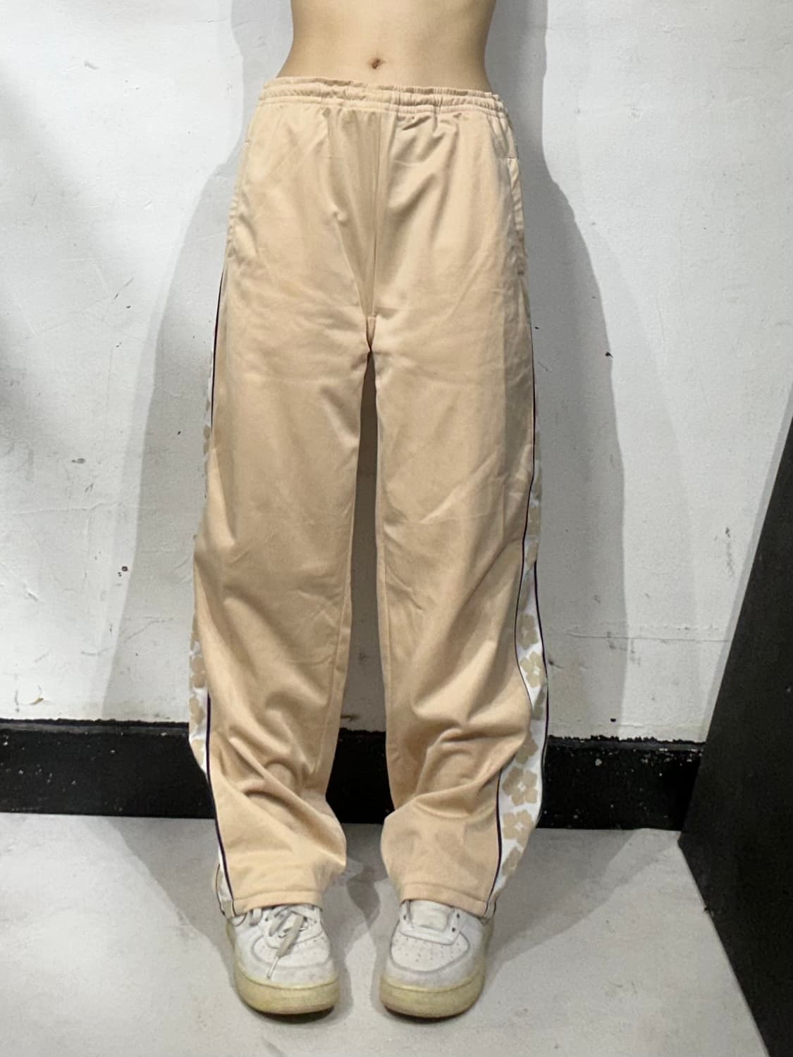 일본 빈티지 베이지 사이드 라인 와이드 팬츠 L 상품이미지2