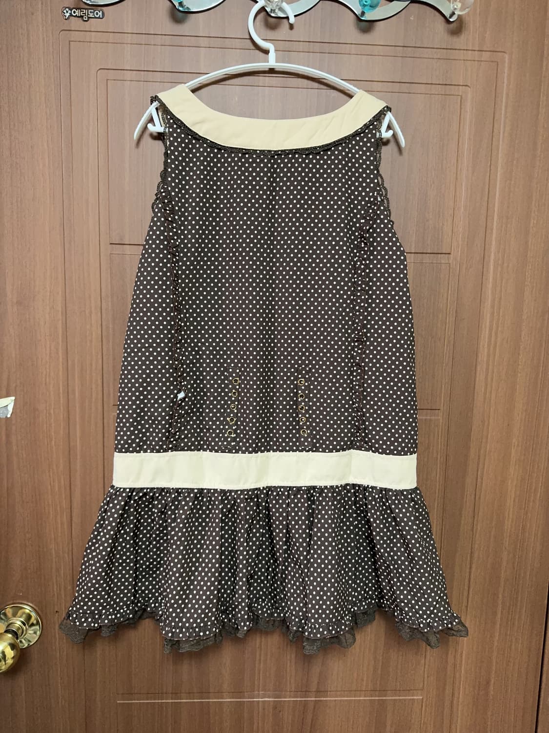 모리걸 라떼갸루 빈티지 브라운 도트 레이스 리본 리즈리사깔 원피스 상품이미지4