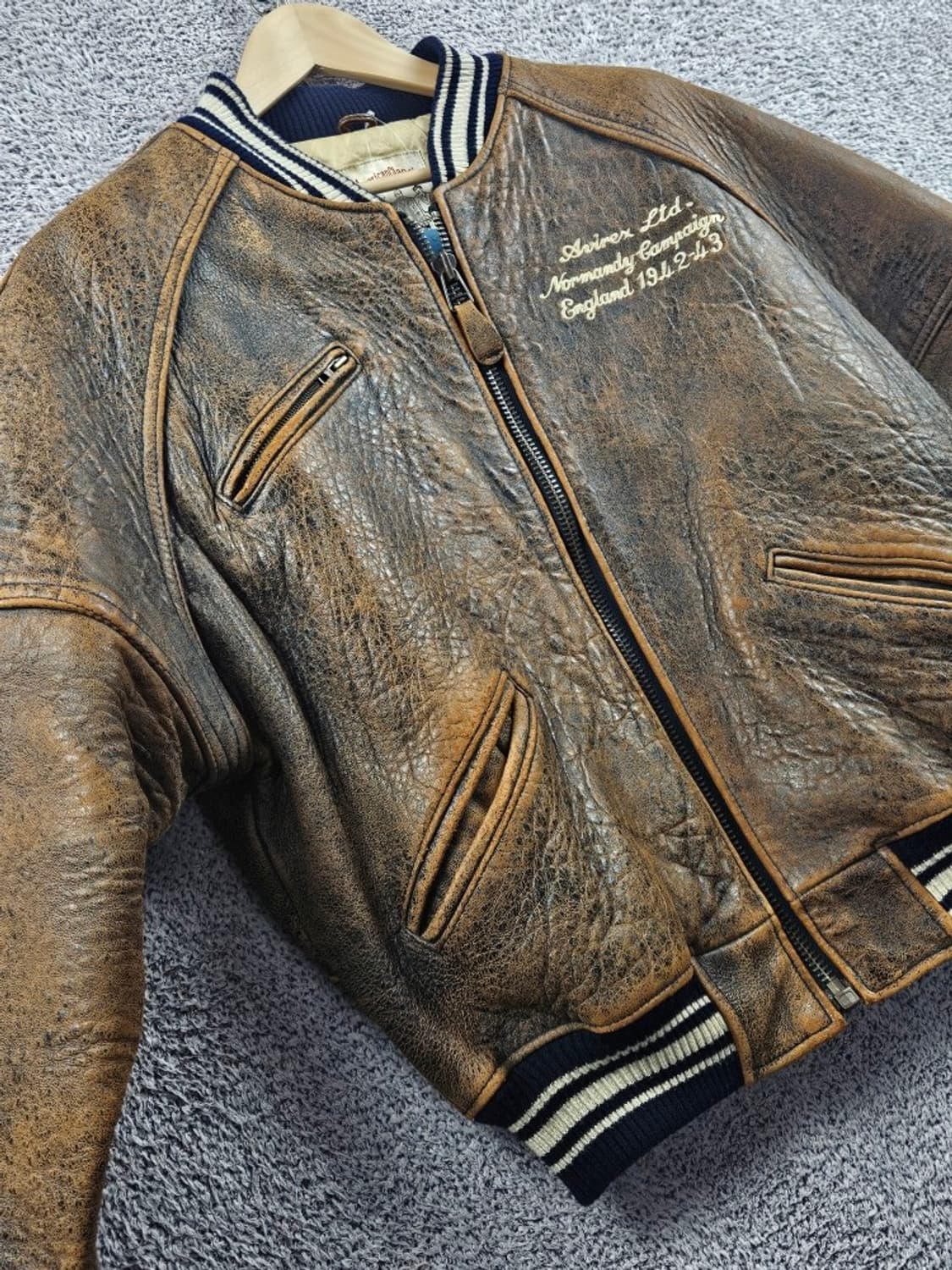 아비렉스 아이콘 가죽 브라운 블루종 자켓 ( XS ) / 10980 상품이미지4