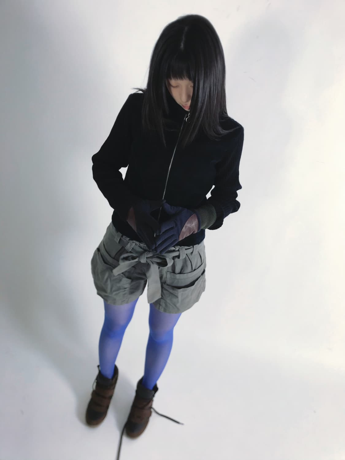 Navy&Green mix block leather glove 상품이미지2