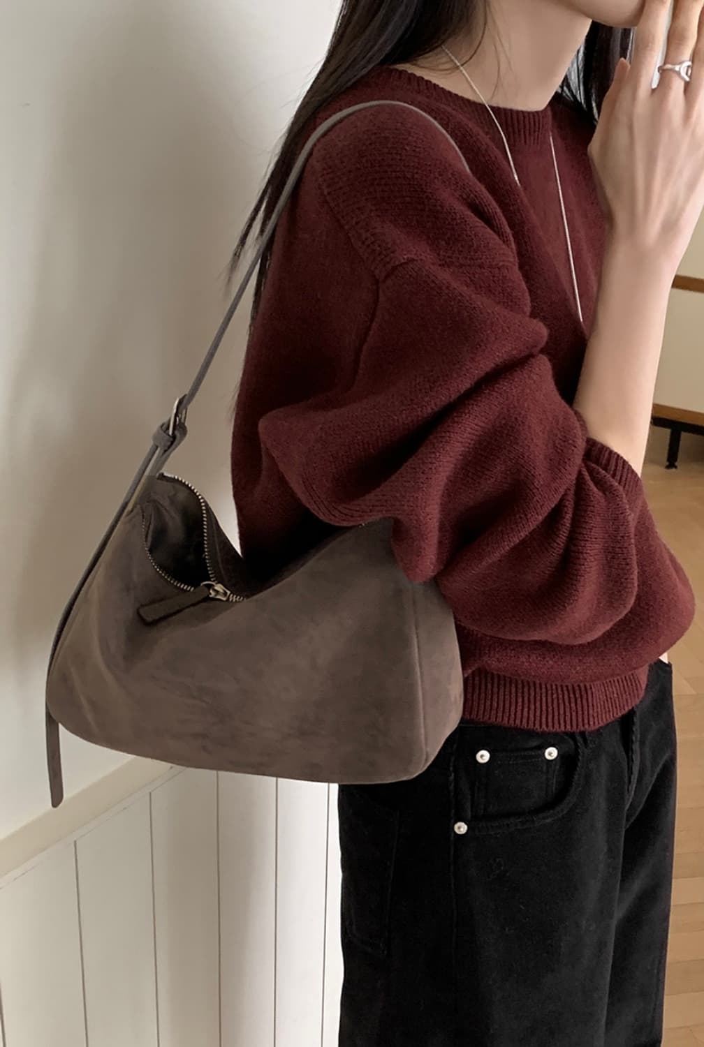 (새상품) 98도씨 NEAH 파베 스웨이드 숄더백 크로스백 애쉬차콜 상품이미지3