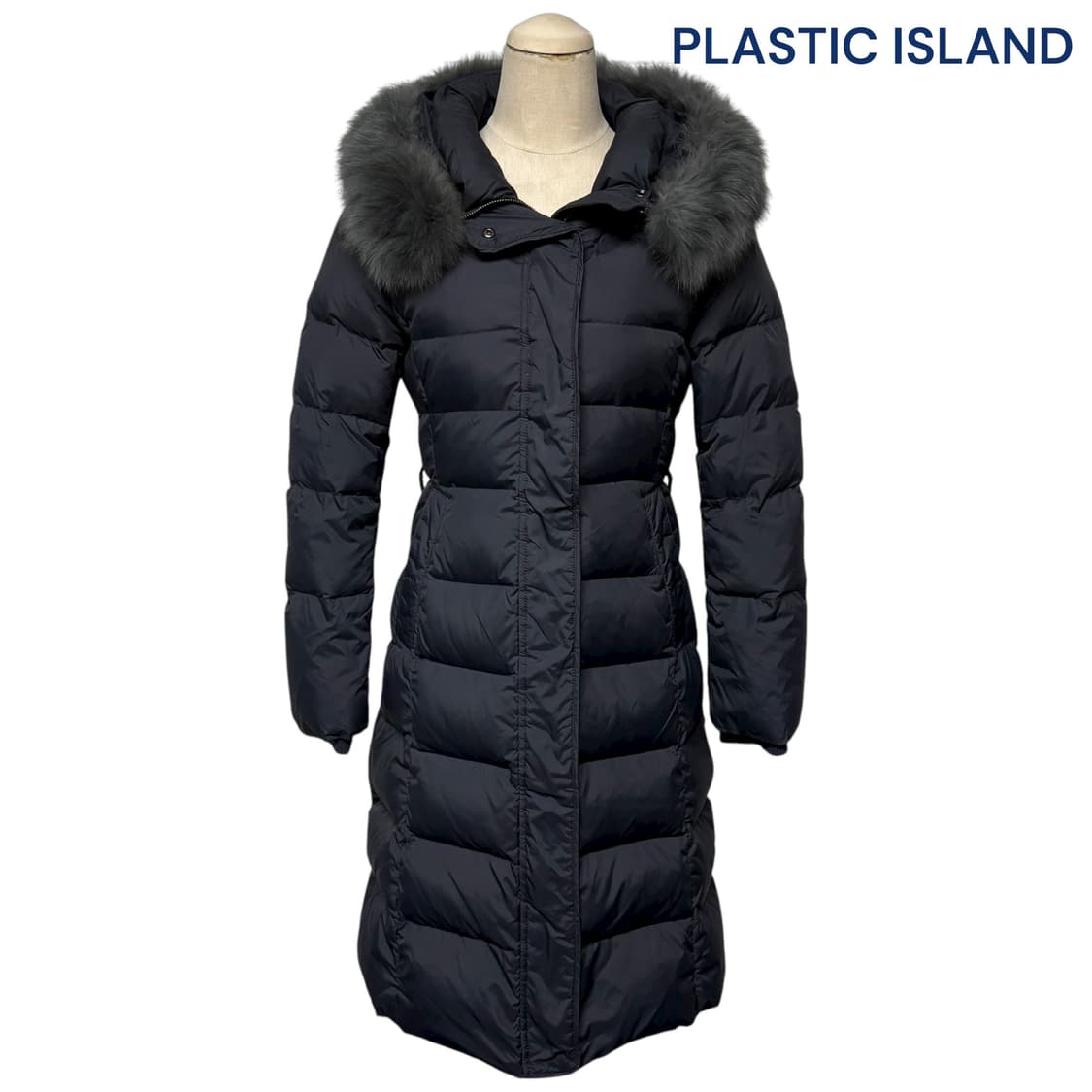 3677 플라스틱아일랜드 네이비 오리털 덕다운 여우털 롱패딩 상품이미지1