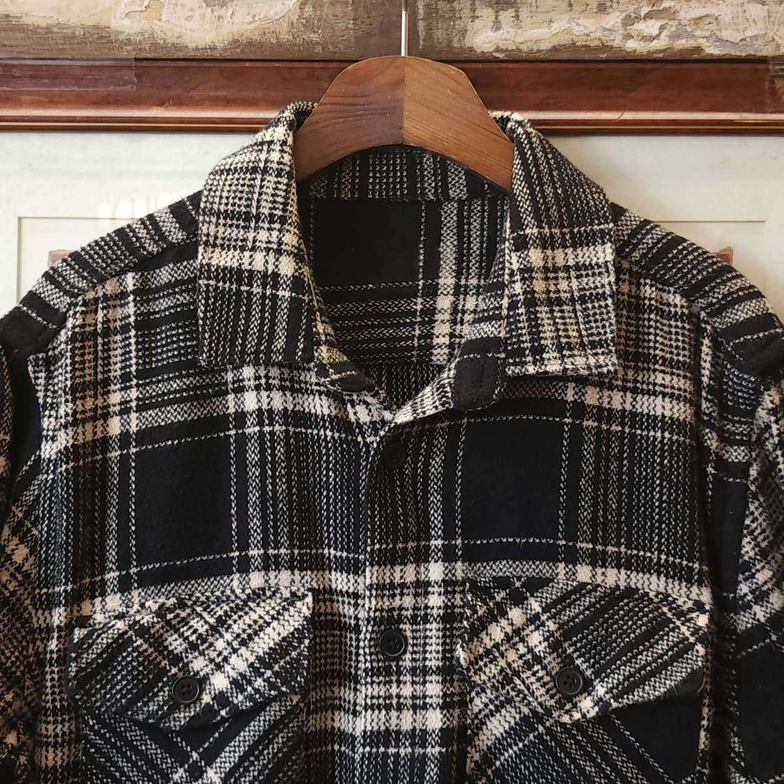90s 아메리칸 빈티지 체크셔츠 헤비 플란넬 워크셔츠 블랙앤화이트 xl 상품이미지4