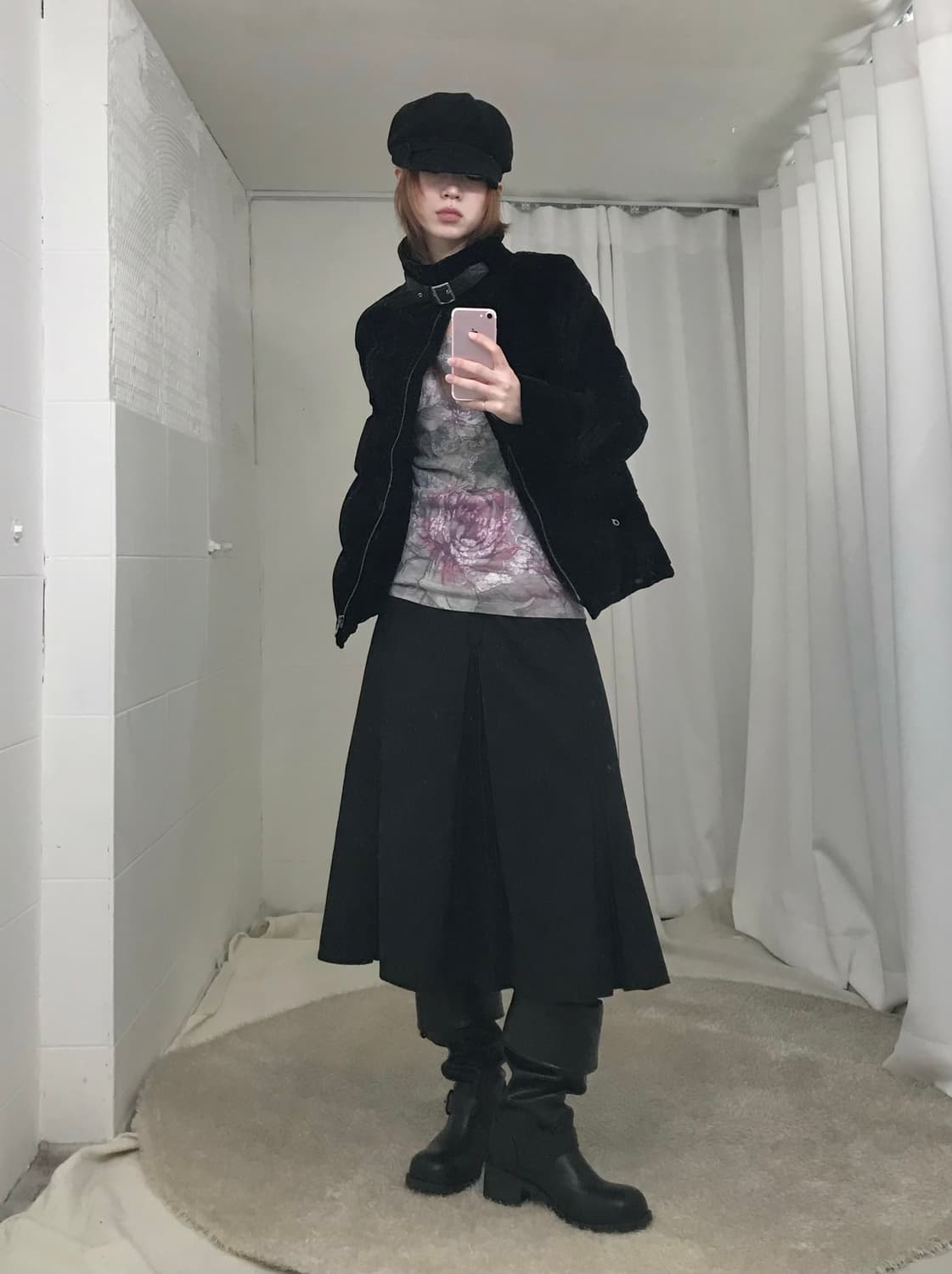 빈티지 블랙 벨벳 비죠 디테일 패딩 상품이미지2