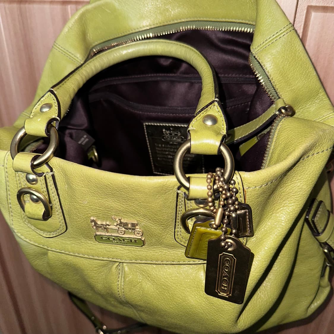 코치 Coach 토트백 숄더백 빈티지 라임 그린 브라운 y2k 두쫀쿠 상품이미지2