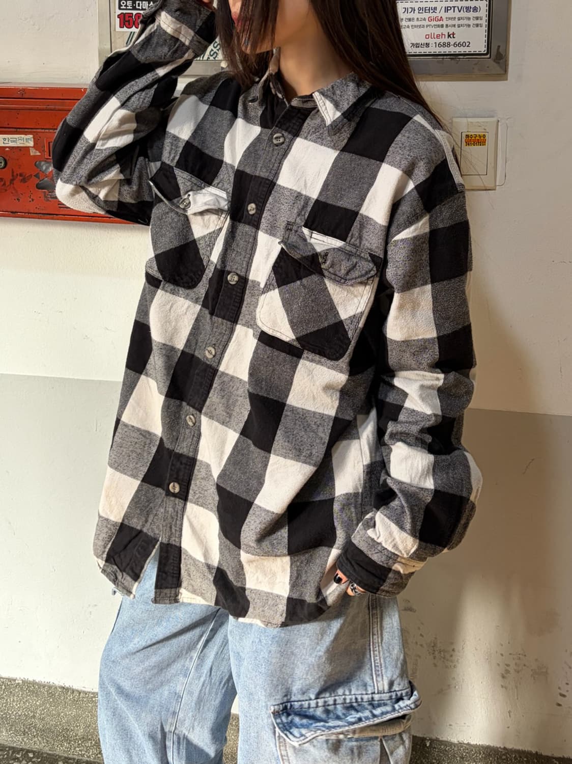 90s 올드스쿨 플란넬 블랙 엑라 상품이미지2