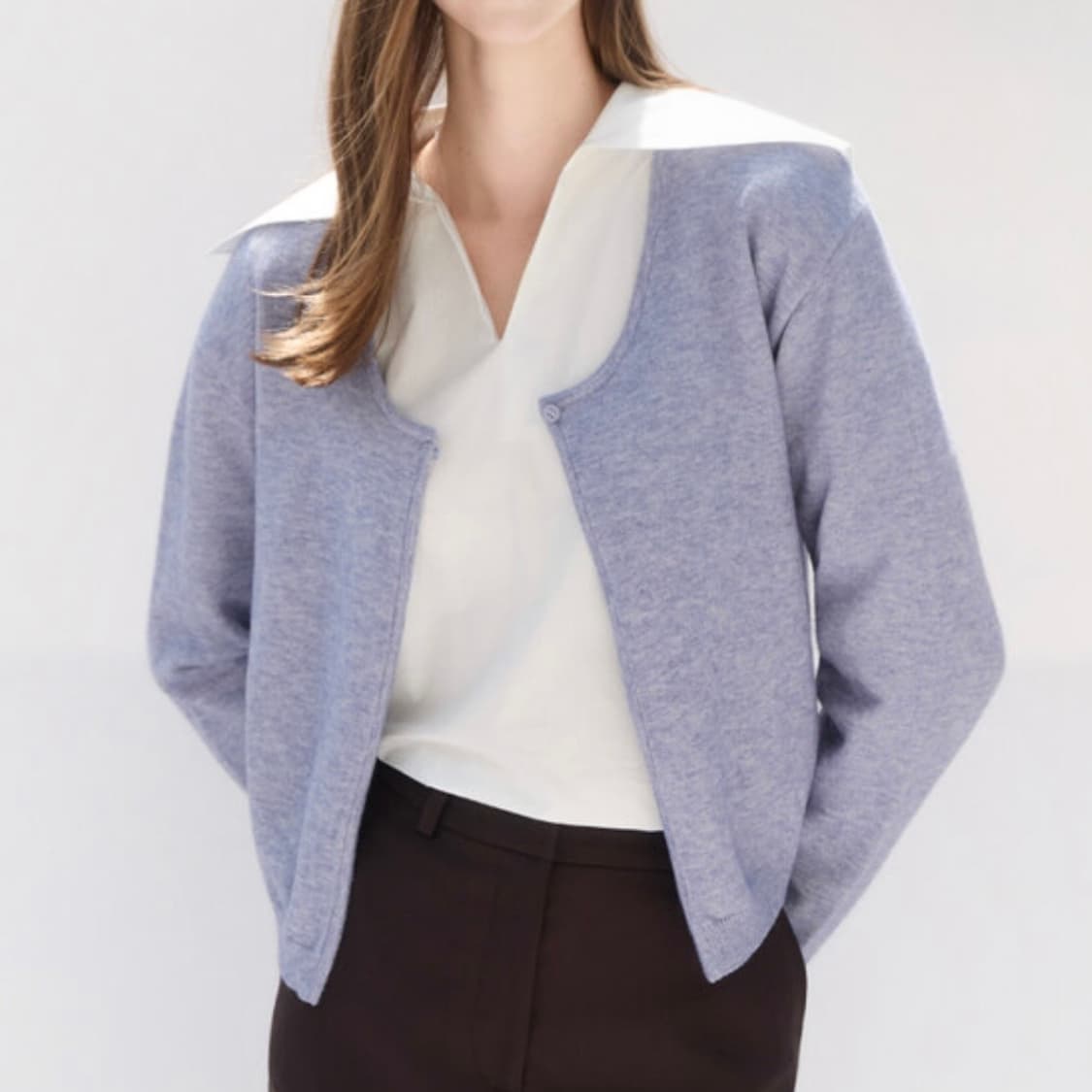 에브모우 스푼넥 가디건 파스텔 스카이 블루 상품이미지1