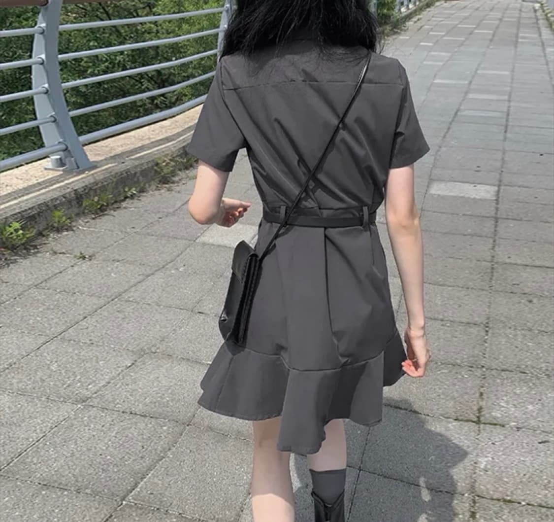 애니원모어 챠콜 셔츠 원피스 상품이미지2