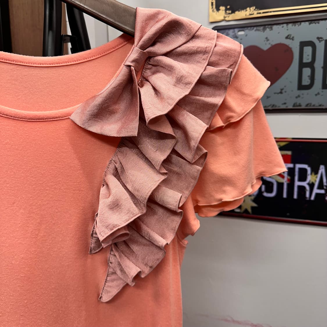 Coral Frill Detail Cotton T-Shirt Top 상품이미지4