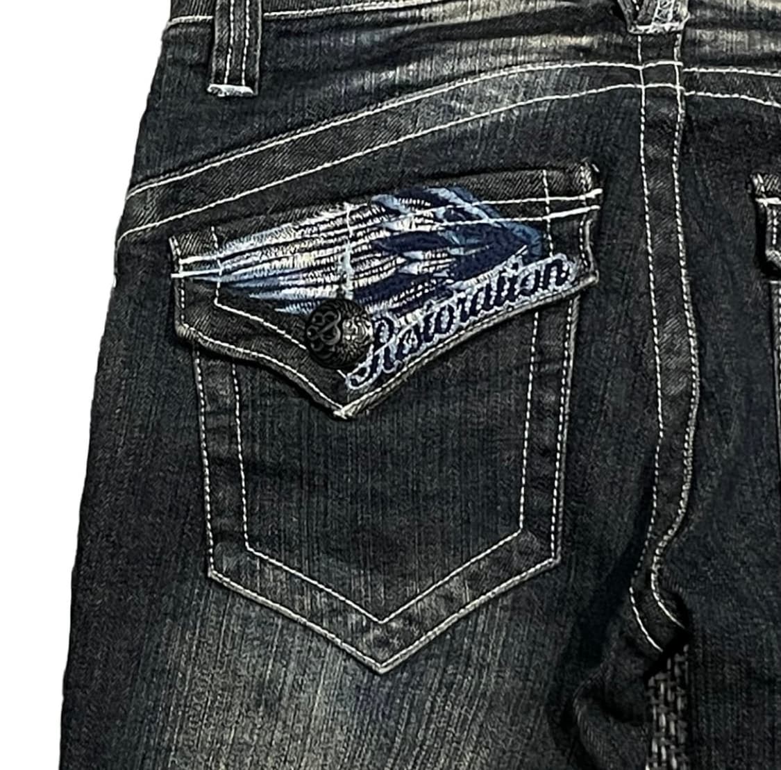 y2k 빈티지 백포켓 자수 디테일 워싱 부츠컷 팬츠 상품이미지7