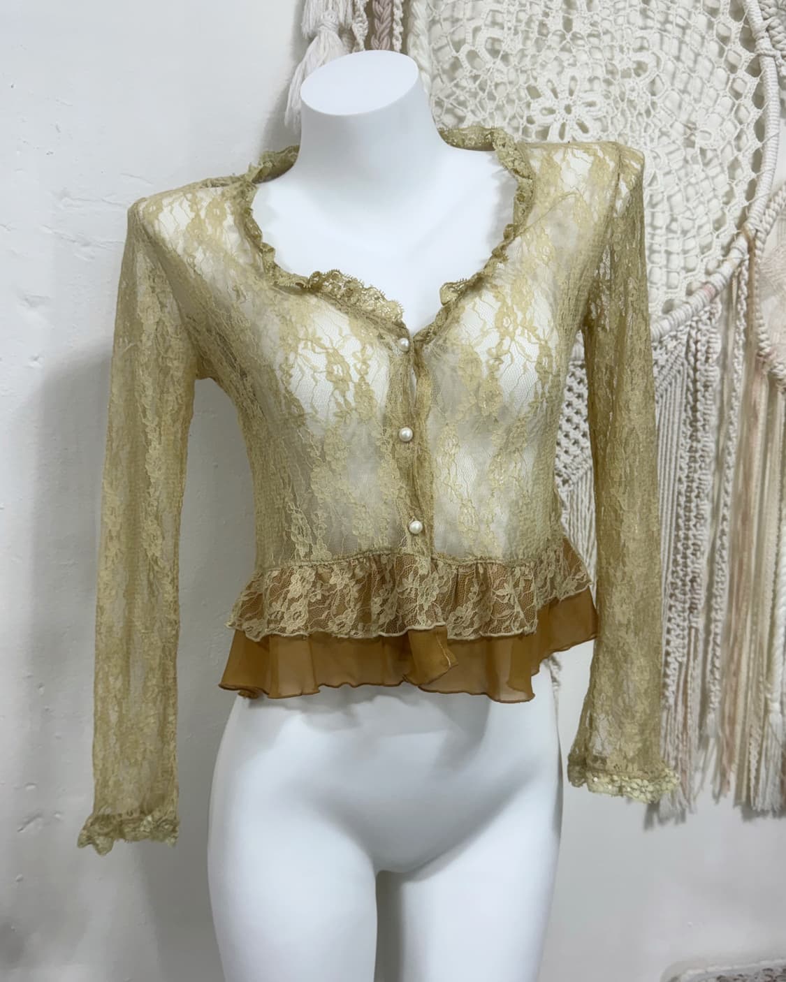 Gold Beige Flower Lace Cardigan 상품이미지3