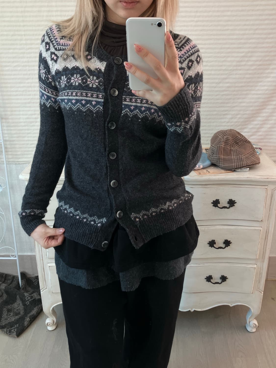 jpn vintage 핑크 그레이 노르딕 가디건  상품이미지3