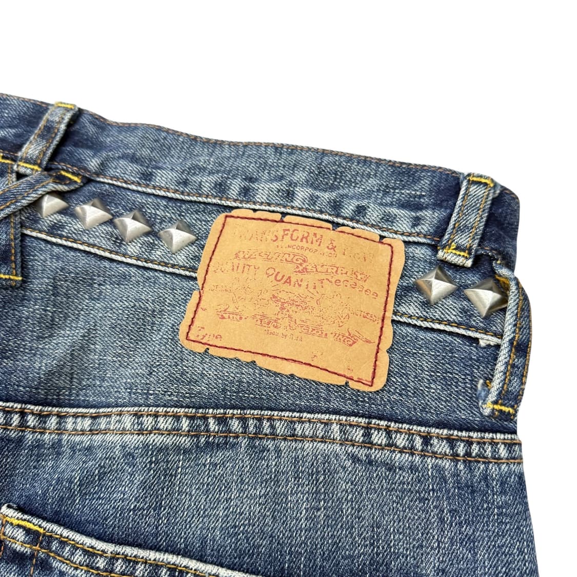 JPN 더블 웨이스트 스터드 테이퍼드핏 데님 롱팬츠 상품이미지8