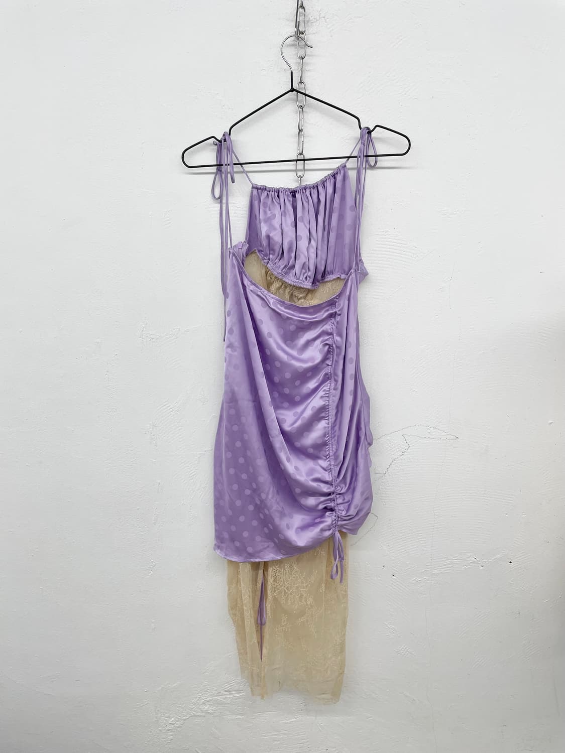 도트 셔링 새틴 레이스 원피스 상품이미지6