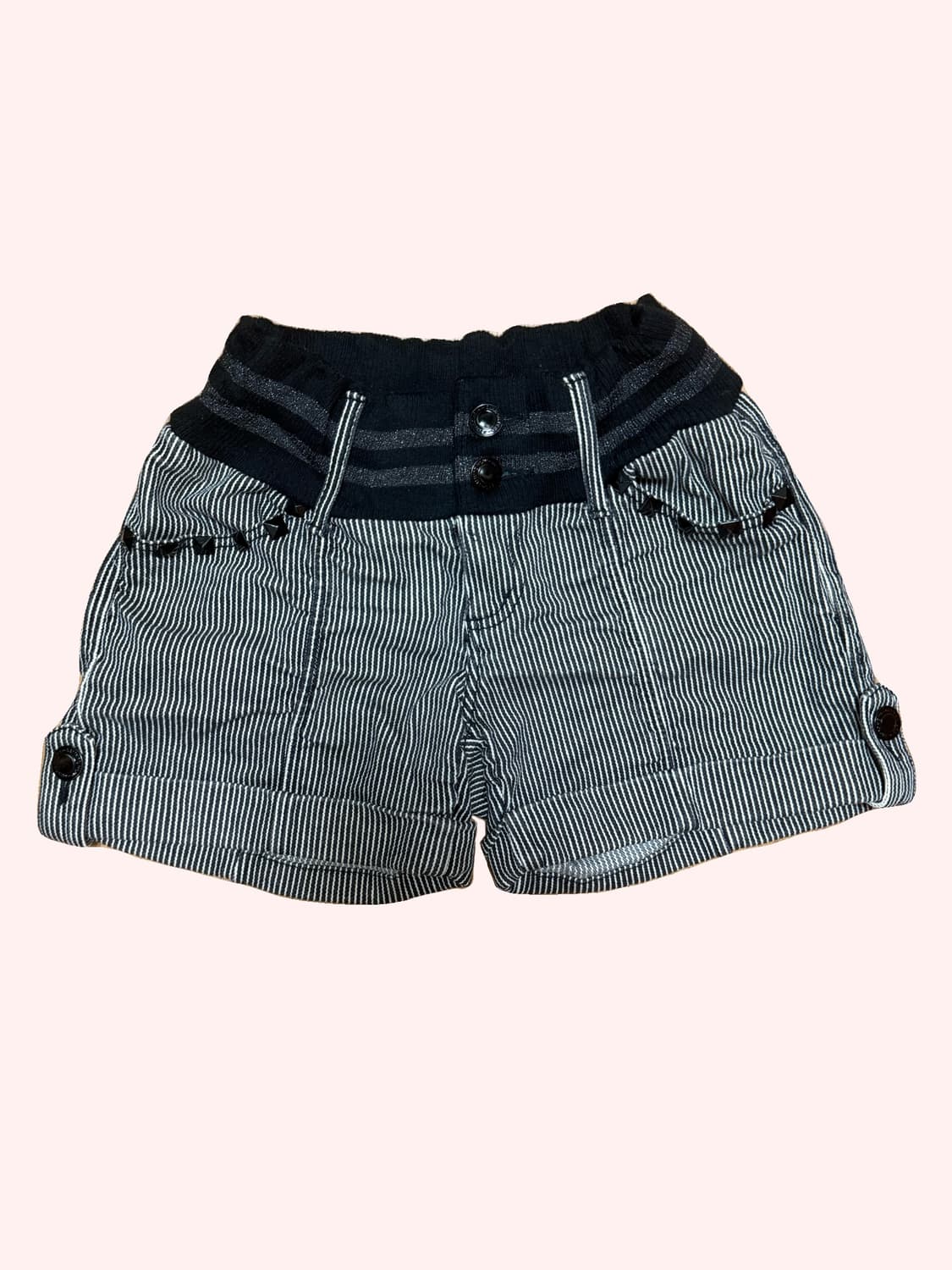 스트라이프 스터드 밴딩 숏팬츠 펑크갸루키치 상품이미지1