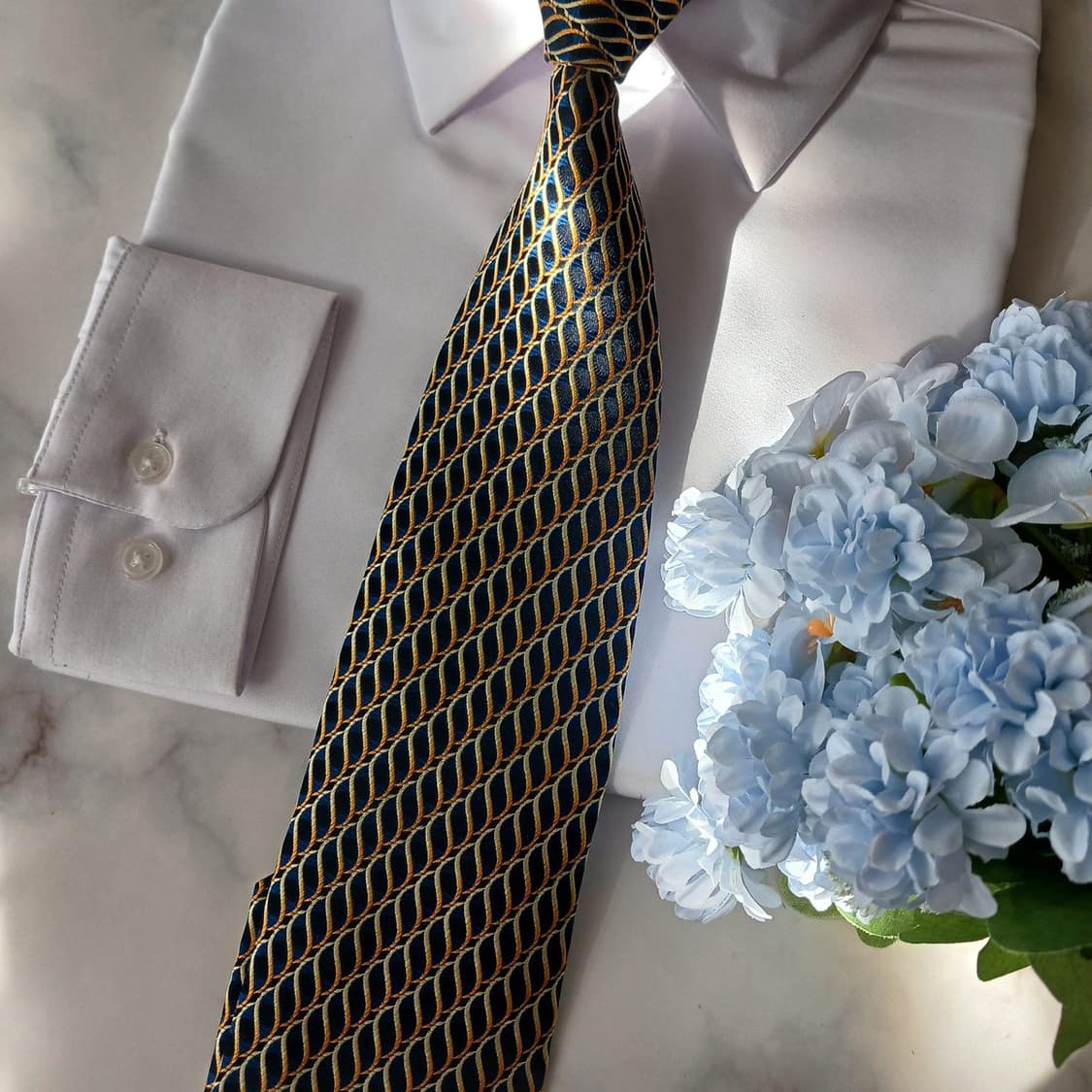 아쿠아스큐텀 실크 체인 패턴 넥타이 9.1cm A+등급 A19192
 상품이미지5